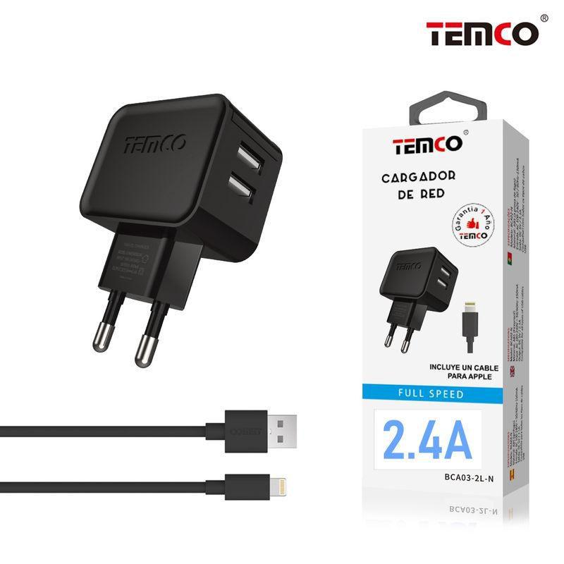 Cargador USB con Cable Color Negro para iPhone - iPad TEMCO