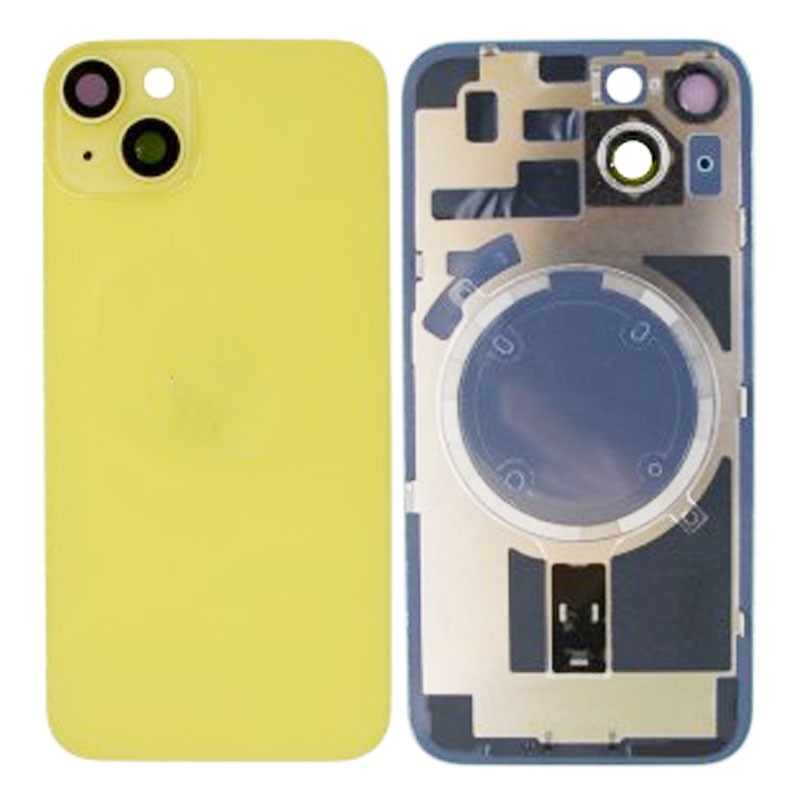 iPhone 14 Tapa Trasera con Soporte de Metal Amarilla