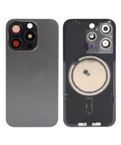 iPhone 15 Pro Max Tapa Trasera con Soporte de Metal Titano Gris