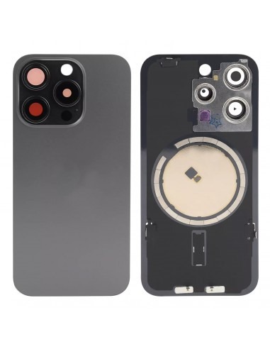 iPhone 15 Pro Max Tapa Trasera con Soporte de Metal Titano Gris